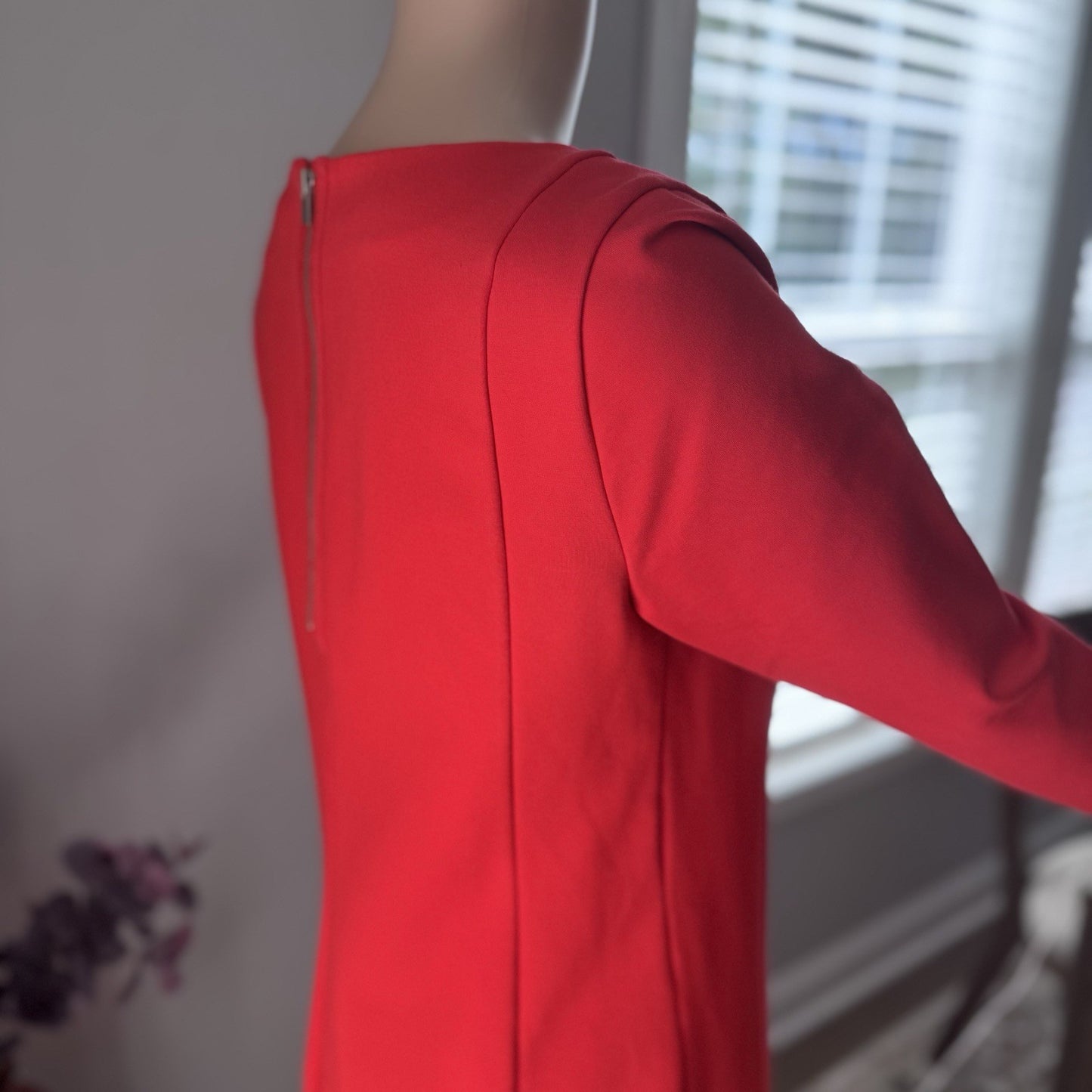 J.Crew Women’s Small Red Long Sleeve Shift Dress Back Zip Stretch Knit