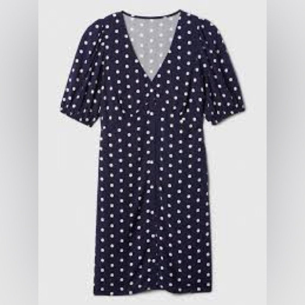 GAP Navy Polka Dot Puff Sleeve Dress XL | Button Front Retro Vibes