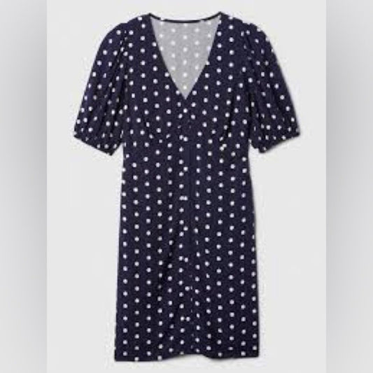 GAP Navy Polka Dot Puff Sleeve Dress XL | Button Front Retro Vibes