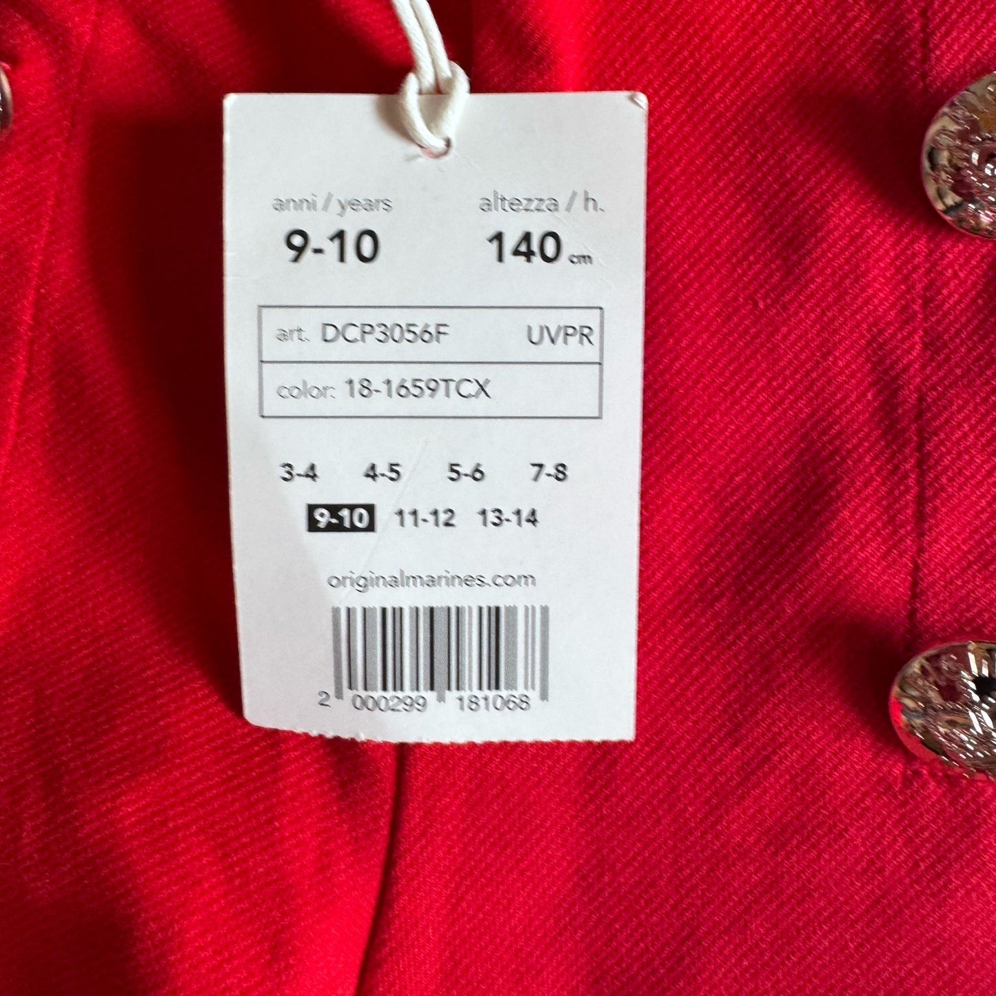 Original Marines Red Sailor Pants Girls 9-10Y 140cm Gold Crest Buttons NWT Italy