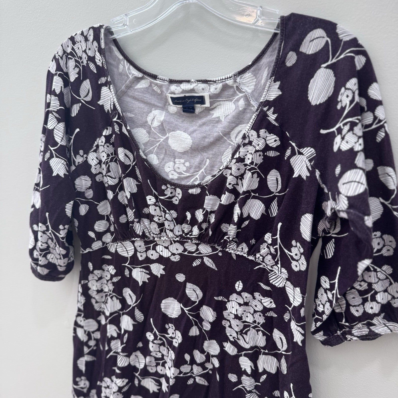 American Eagle Purple Floral Babydoll Y2K Top Women’s Medium