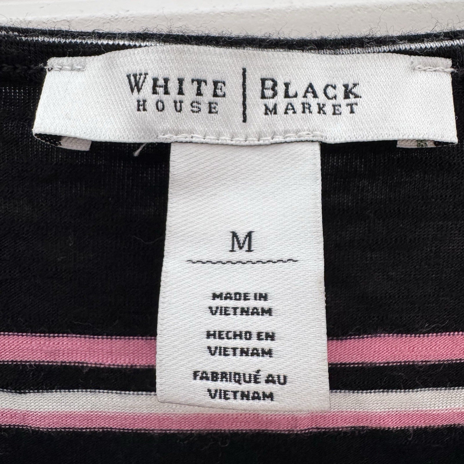 White House Black Market Top Medium Black Pink Stripe Long Sleeve Tie Cuff