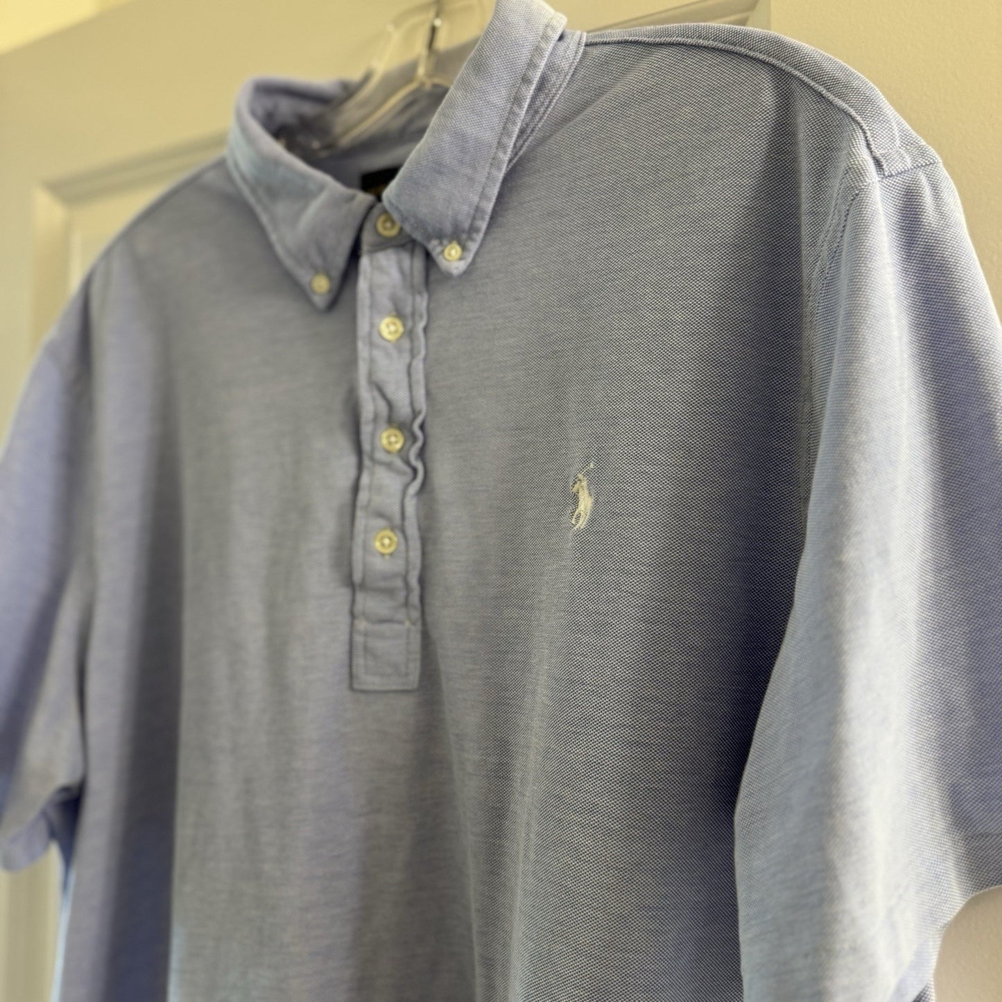 Polo Ralph Lauren Knit Oxford Shirt XXL Blue Button-Down Collar Short Sleeve