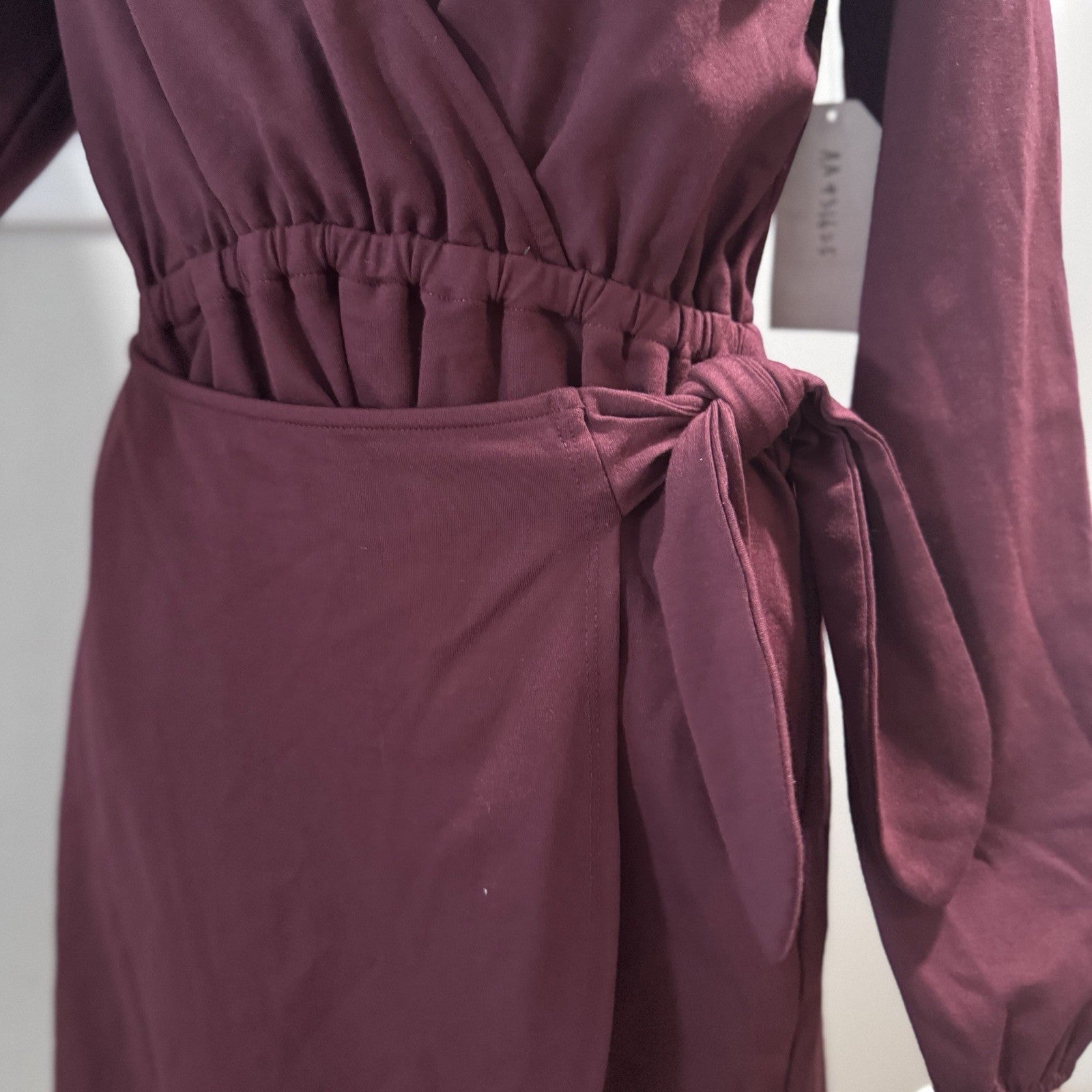 Sadie & Sage Wrap Dress Women’s Small Burgundy Long Sleeve Tie Waist NWT