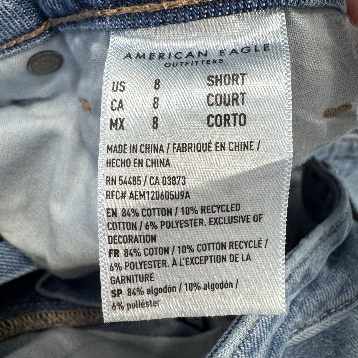 American Eagle Mom Jeans Women’s 8 Short Distressed High Rise Blue Denim