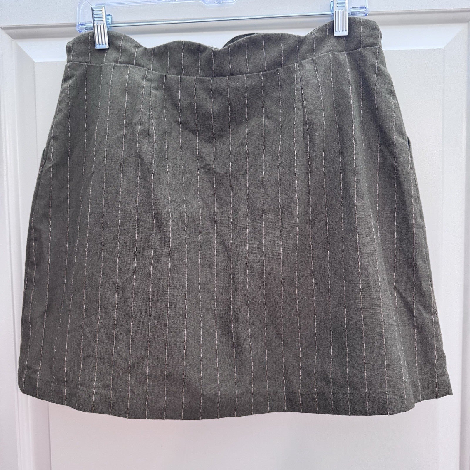 Blu Pepper Day to Day Skirt L Brown Pinstripe Button Front Lined Retro Y2K
