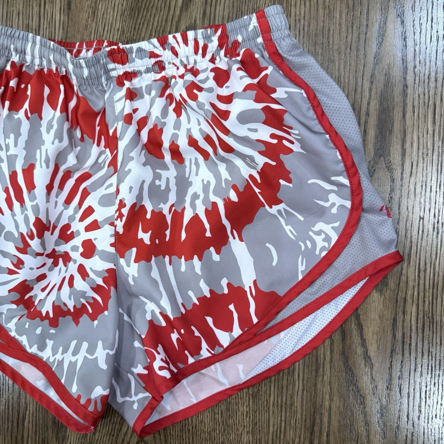 Varsity Spirit Cheer Shorts Women’s Small Red Gray White Tie Dye Print Lined