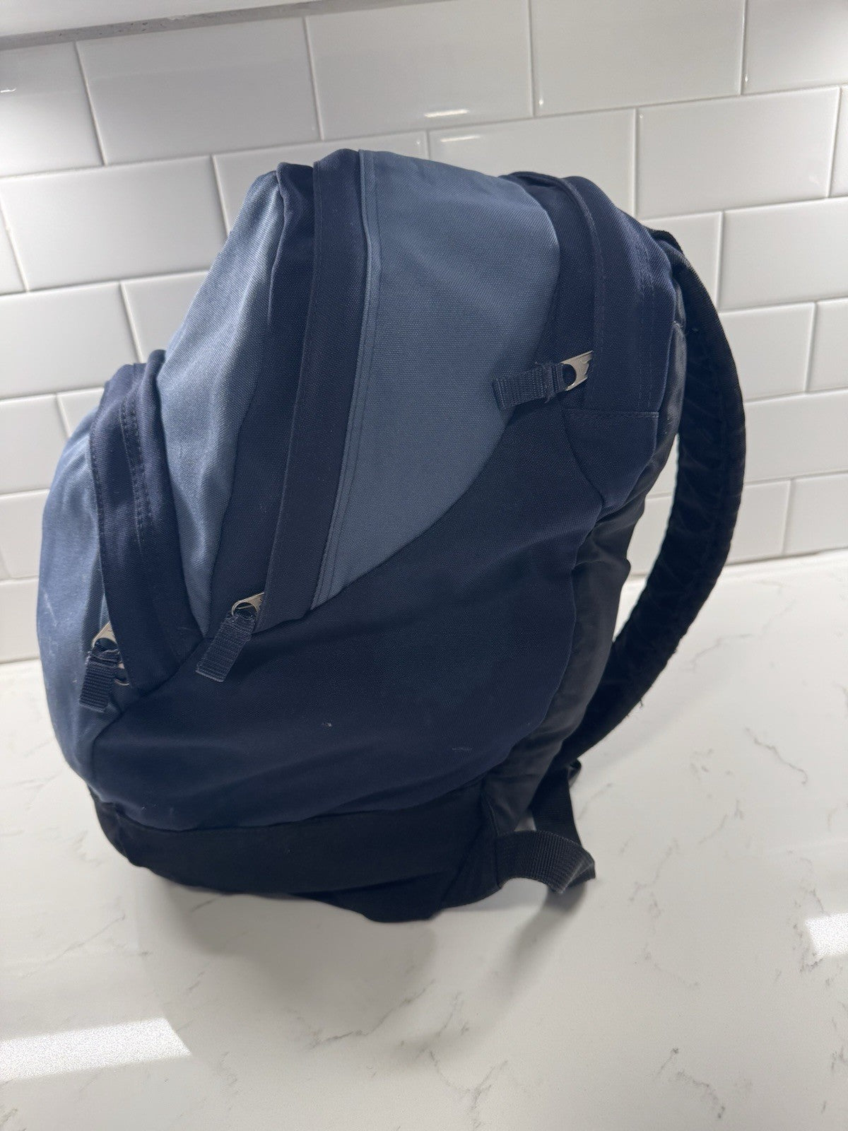 Vintage JanSport Black Bottom Backpack Hiking MADE USA 2 Tone Blue Trail Rare