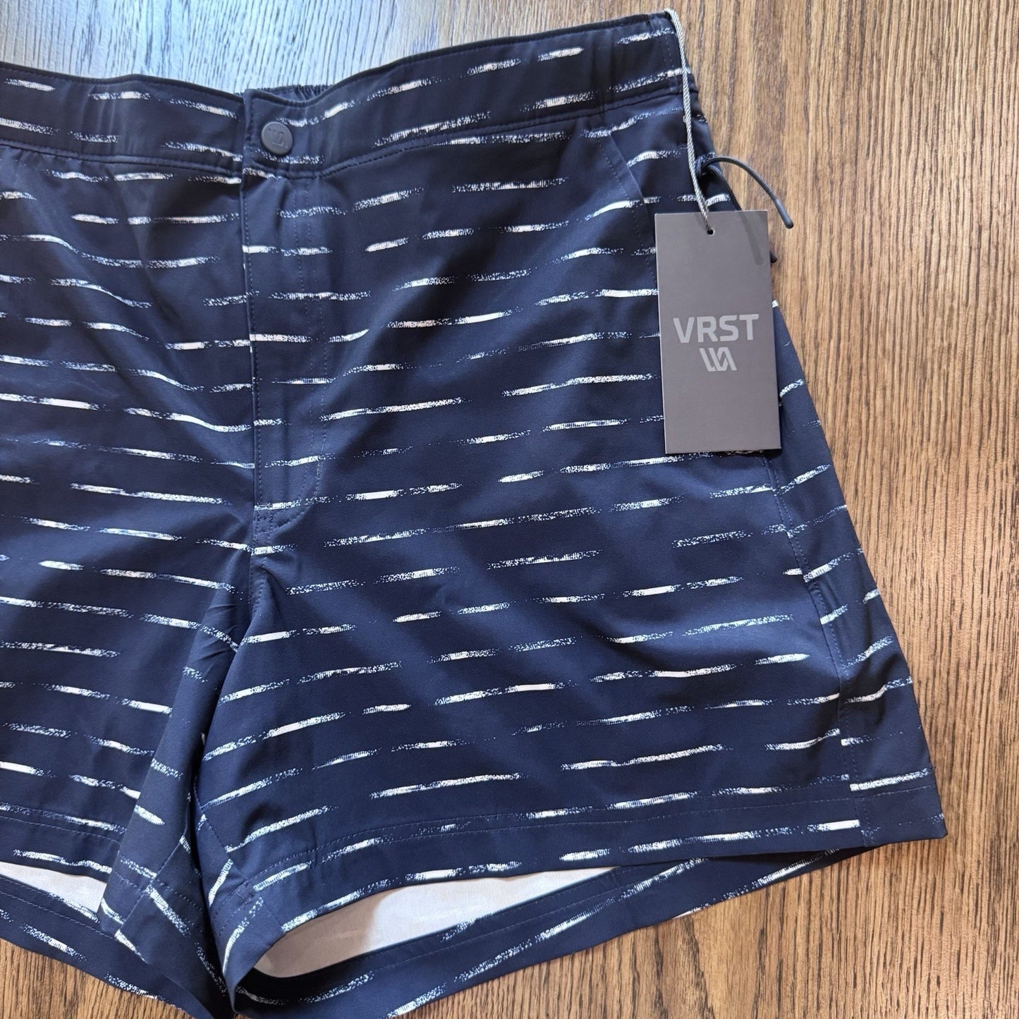 NWT VRST Men’s Slim Fit Swim Shorts M Navy Dash Print 5” Inseam Boxer Liner