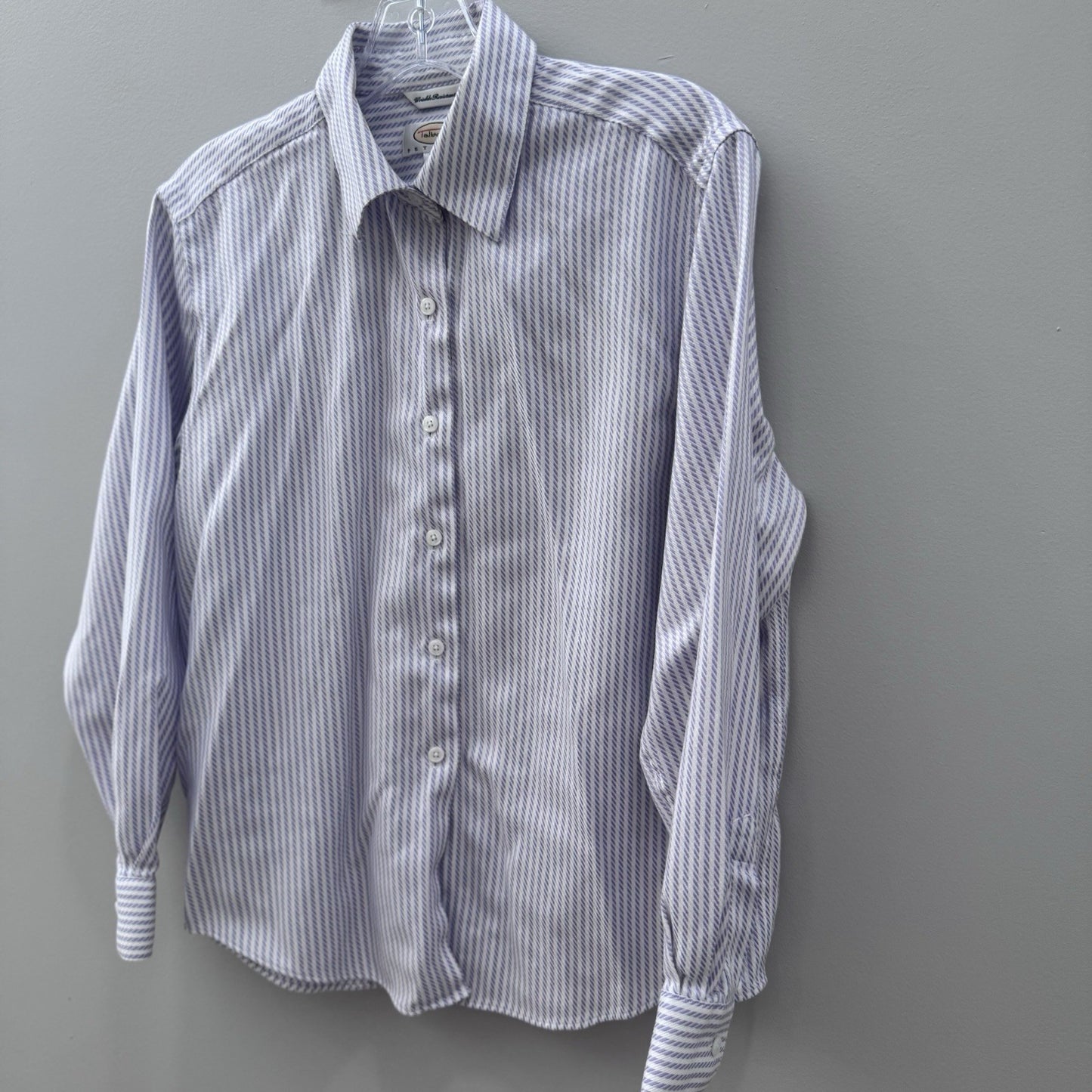 Talbots Petites Wrinkle Resistant Purple Stripe Button Down Shirt 12P Cotton