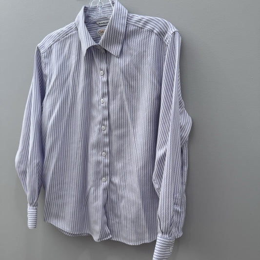 Talbots Petites Wrinkle Resistant Purple Stripe Button Down Shirt 12P Cotton