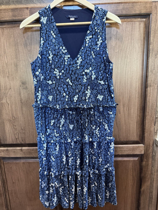 Tommy Hilfiger Blue Floral Tiered Sleeveless Dress Size 10 | V-Neck Fit & Flare