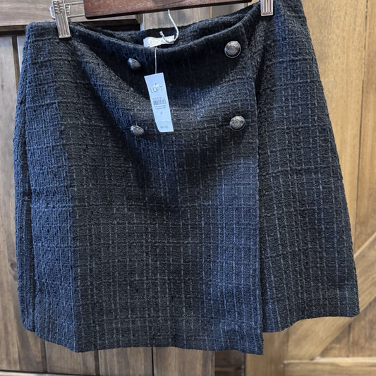 Loft Tweed Wrap Mini Asymmetric Lined Skirt Black Size 8 NWT