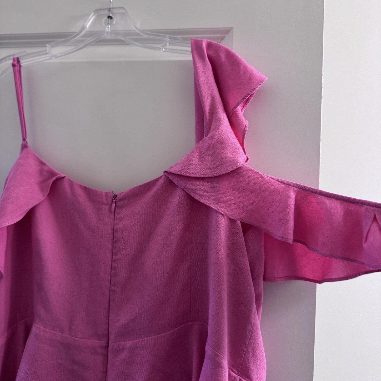 Versona Pink Ruffle Cold Shoulder Blouse XXL Asymmetrical Neckline Feminine