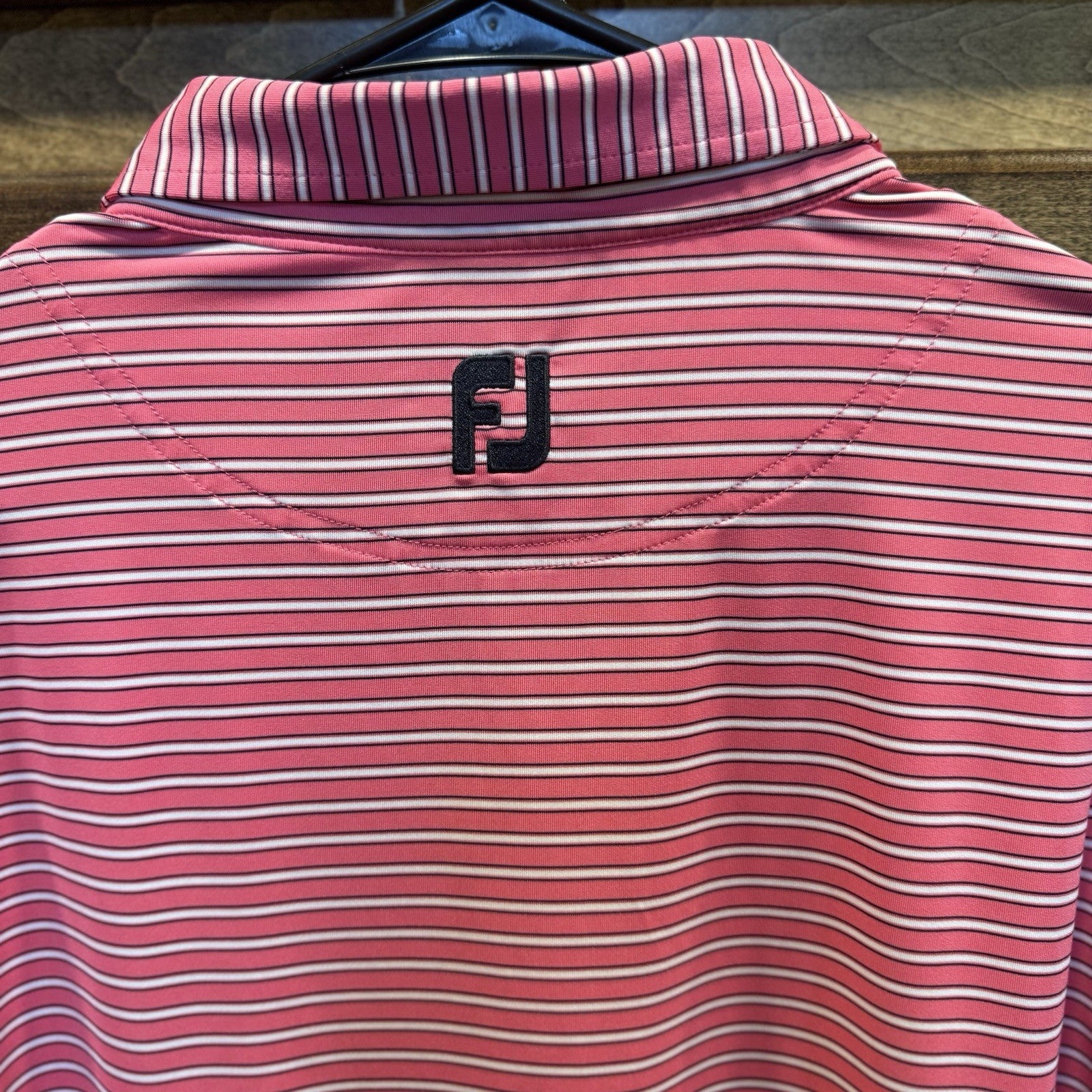 FootJoy Men’s Golf Polo Shirt – Pink Striped Performance Top PCB XL