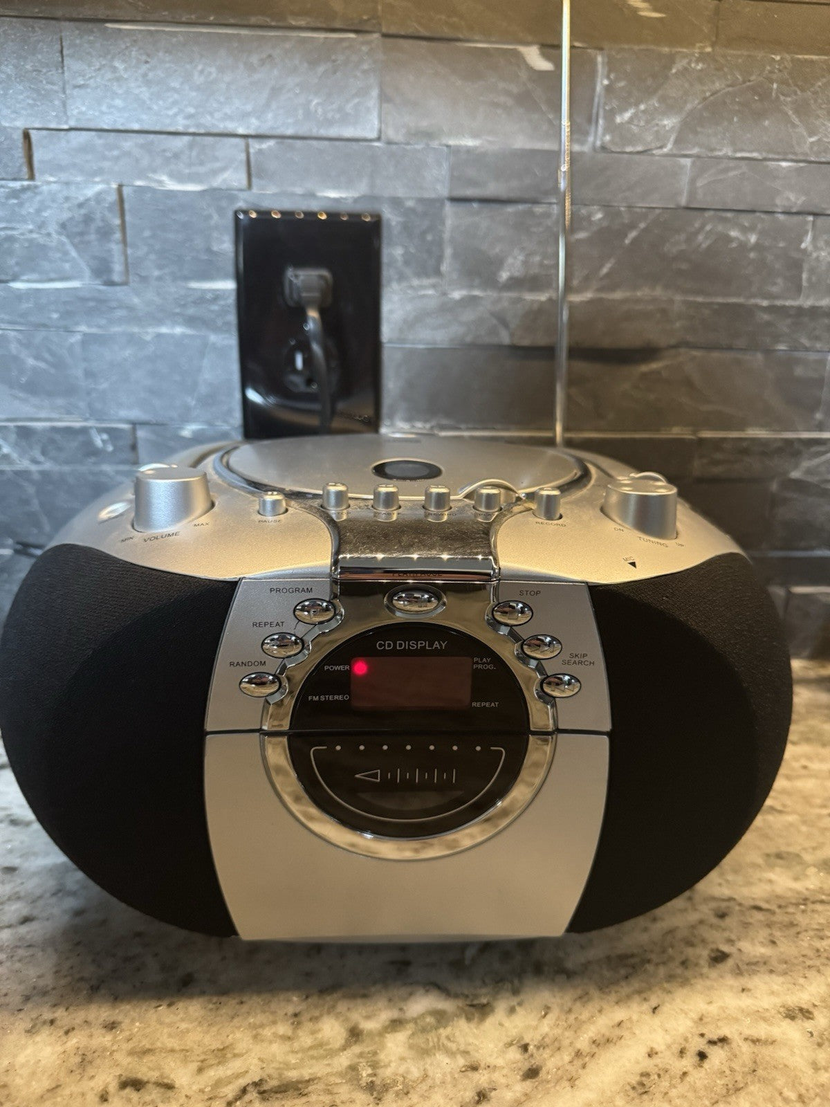 Durabrand Portable CD Player AM/FM Radio Cassette Record CD-203 Silver Boom Box