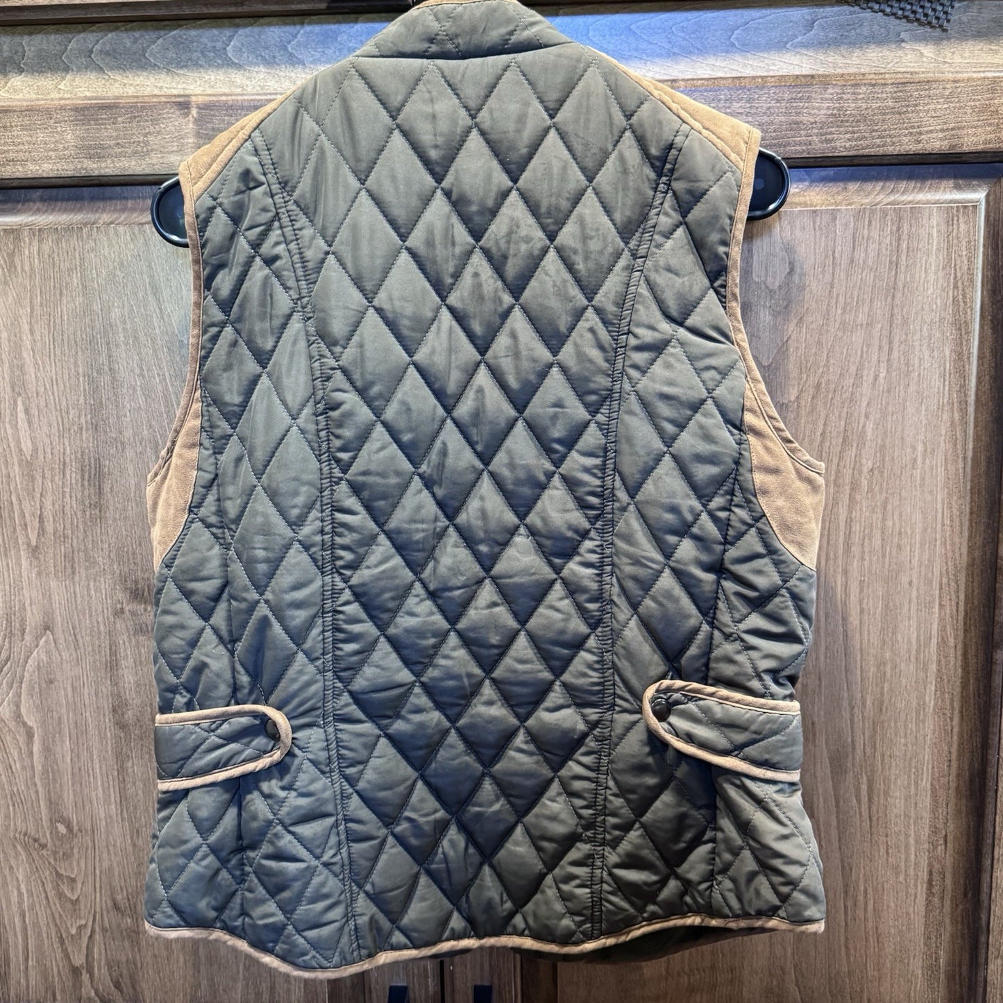 ENTRO Women's Olive Green Quilted Polyester Faux Suede Zip-Up Vest Large