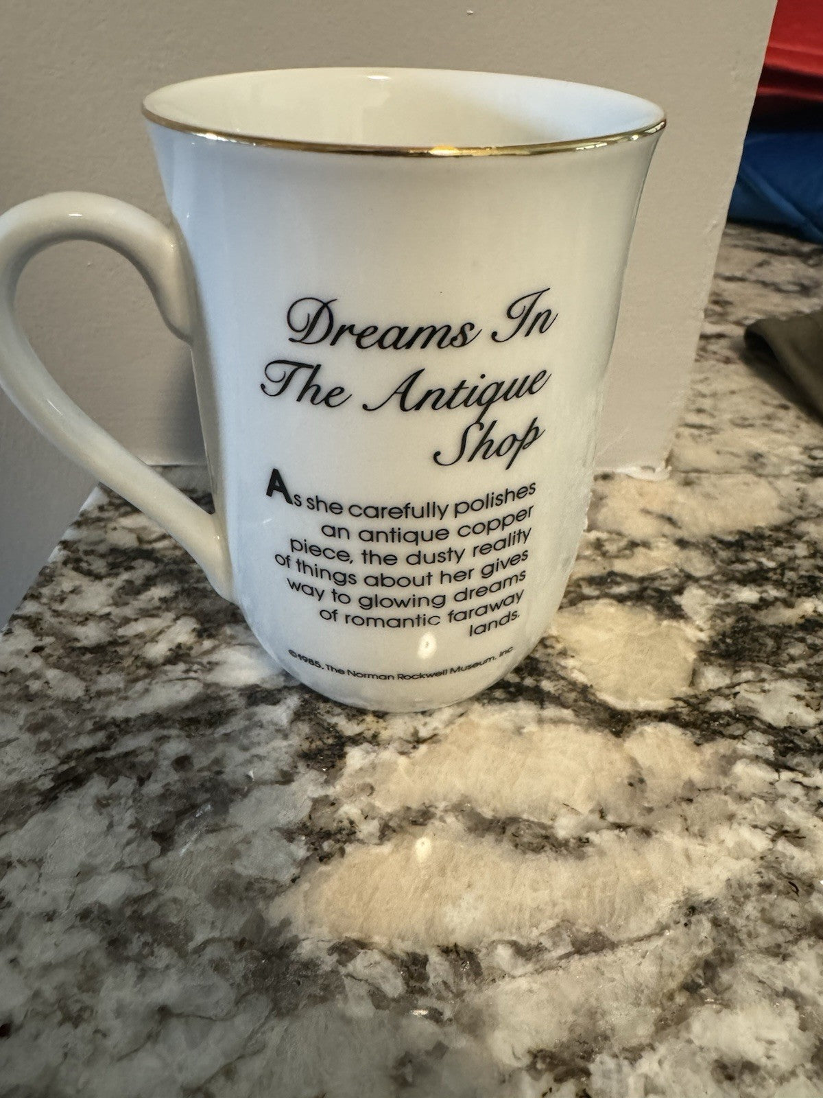 VTG Norman Rockwell Dreams in The Antique Shop Tea Coffee Mug Cup with Gold Trim