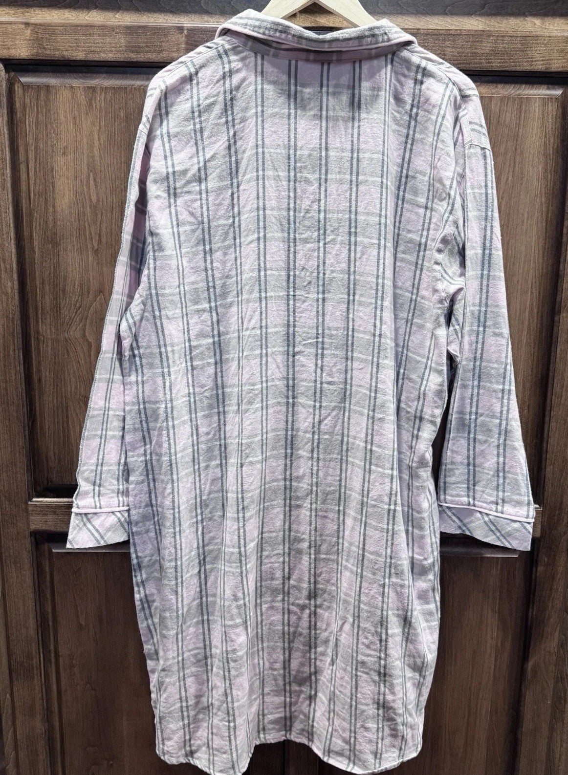 Vintage Disney Store Mickey Mouse Pink Gray Plaid Flannel Nightshirt XL