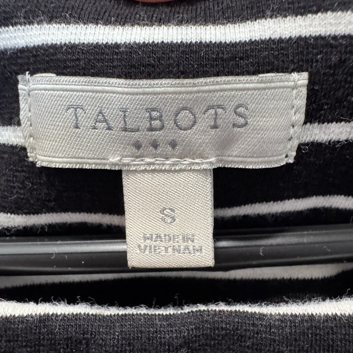 Talbots Sleeveless Shift Dress Sz S Black White Stripe Cotton Blend Classic Fit