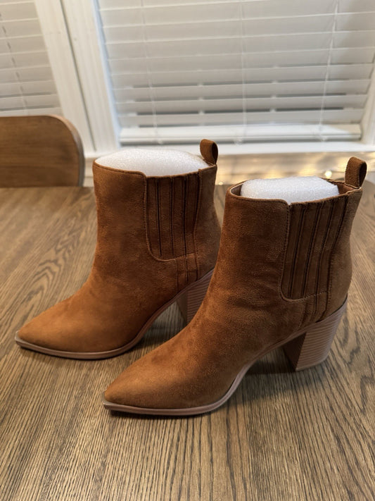 Imily Bela Women's Ankle Boots Pointed Toe Chunky Stacked Heeled Faux Suede NEW