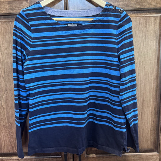 Talbots Women’s Striped Long Sleeve Top Blue Black Cotton Size M