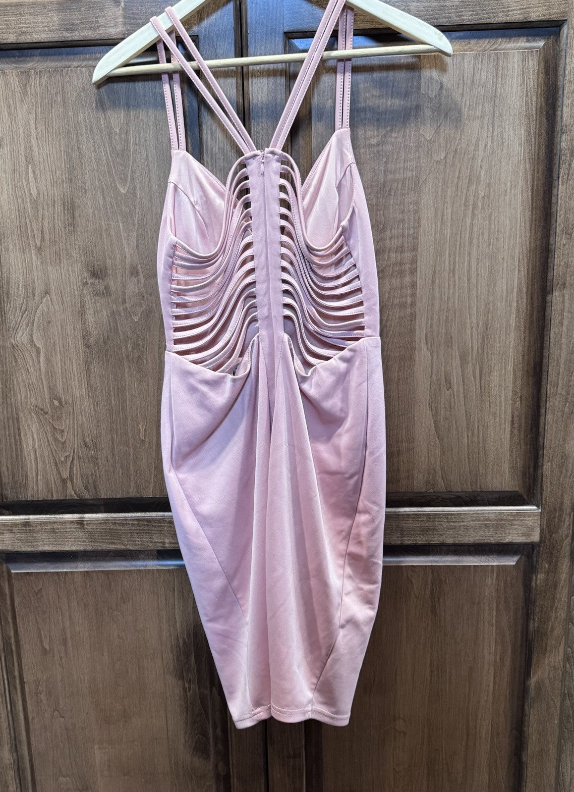 ENTRY Pink Cutout Bodycon Dress Size Large | Sleeveless Strappy Back Midi