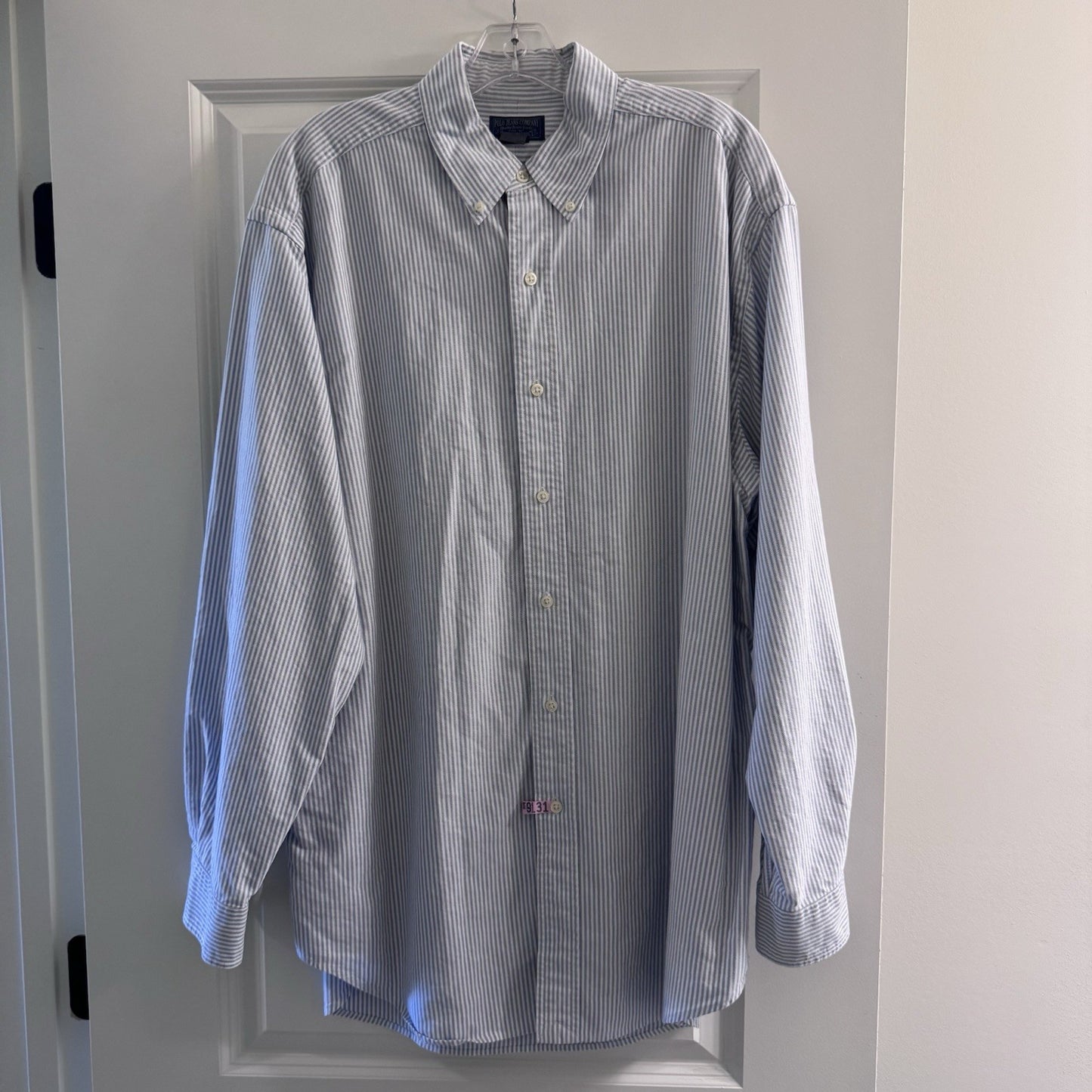 Vintage Polo Jeans Co Ralph Lauren Shirt L Blue White Stripe Button Down USA