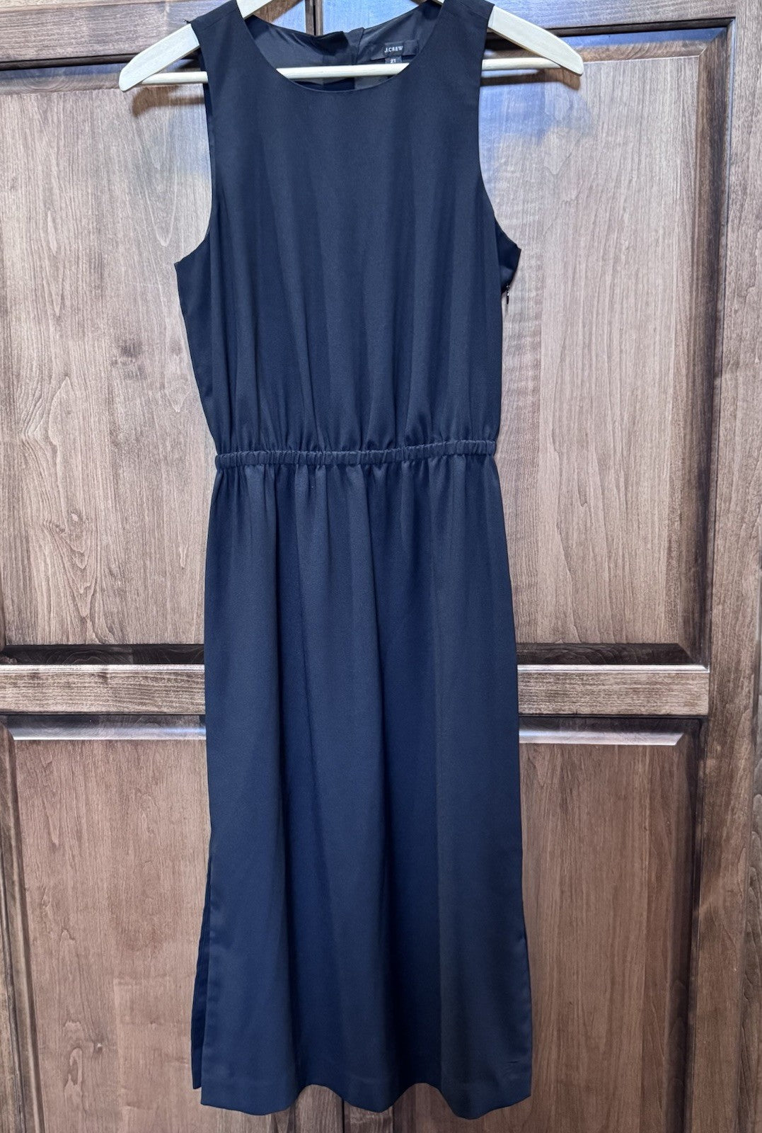J.Crew Black Sleeveless Midi Dress Size 2 Tall A-Line Fit Elastic Waist Lined