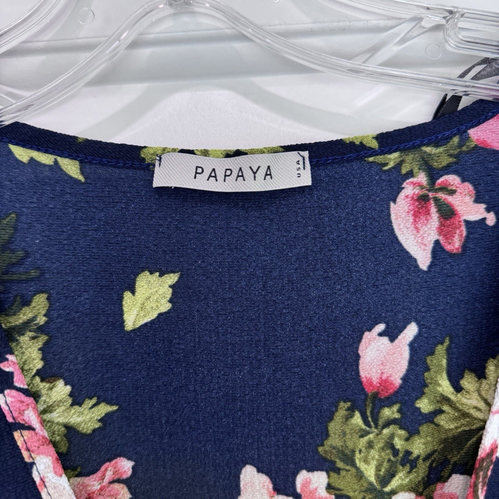 Papaya S Floral Romper Navy Pink Cutout Back Flutter Sleeve Y2K Festival Trendy