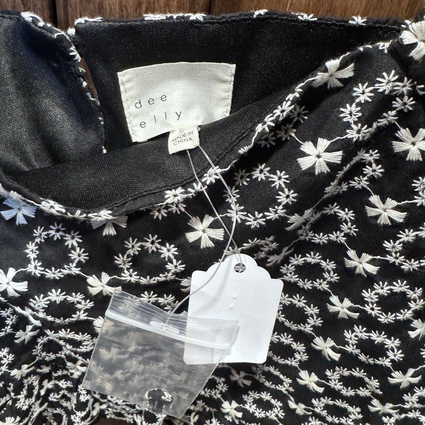 Dee Elly Black White Floral Puff Sleeve Peplum Blouse Size S