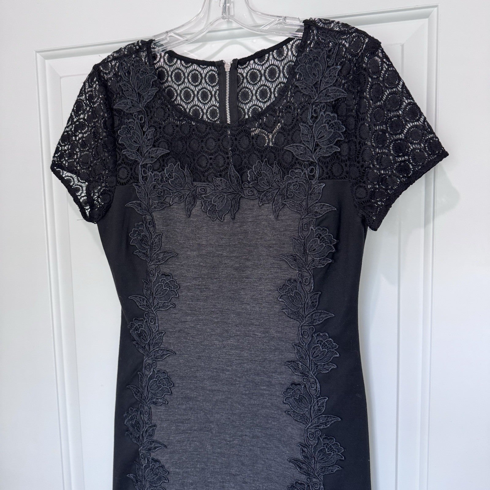 NWT 41 Hawthorn Stitch Fix Becka Lace Trim Knit Dress Dark Grey M RN150466