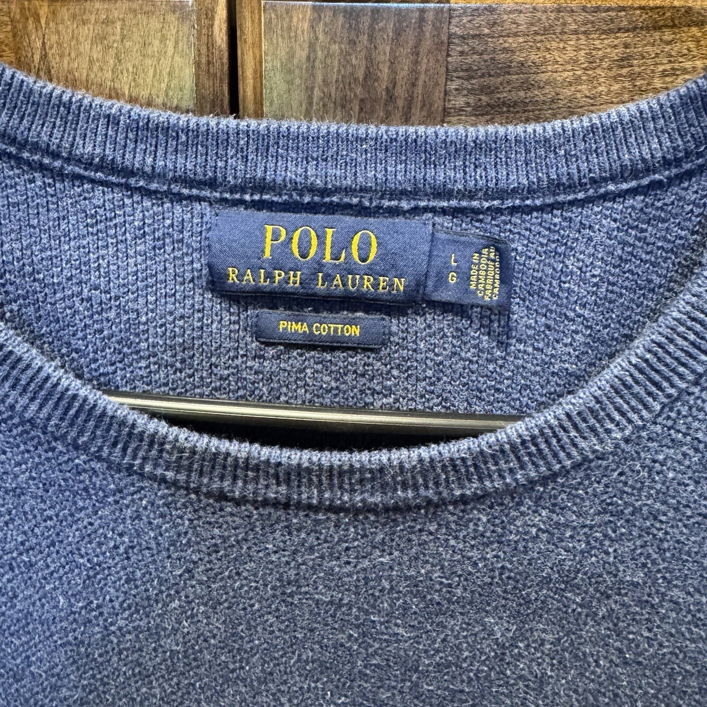 Polo Ralph Lauren Men’s Blue Pima Cotton Crewneck Sweater Size L | Red Pony Logo