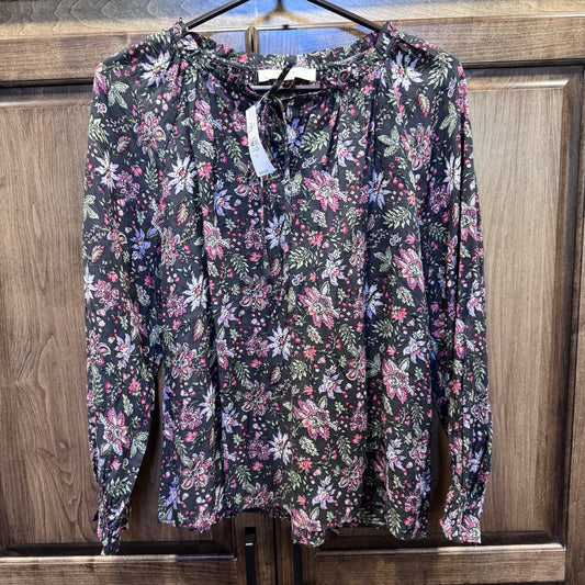 NWT LOFT Women’s Floral Long Sleeve Blouse Size Small Black Pink Green