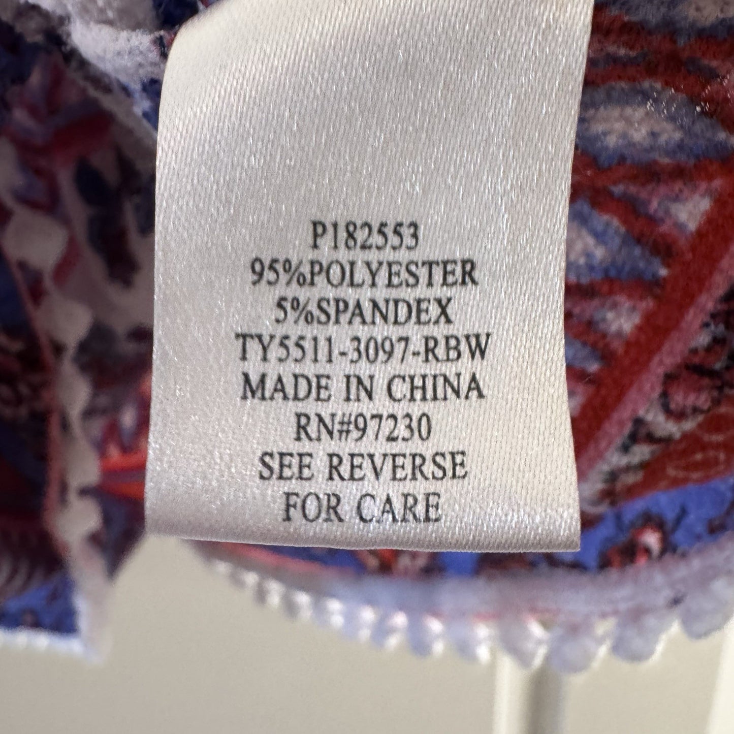 Almost Famous Boho Floral Tank Top L Red White Blue Ruffle Front