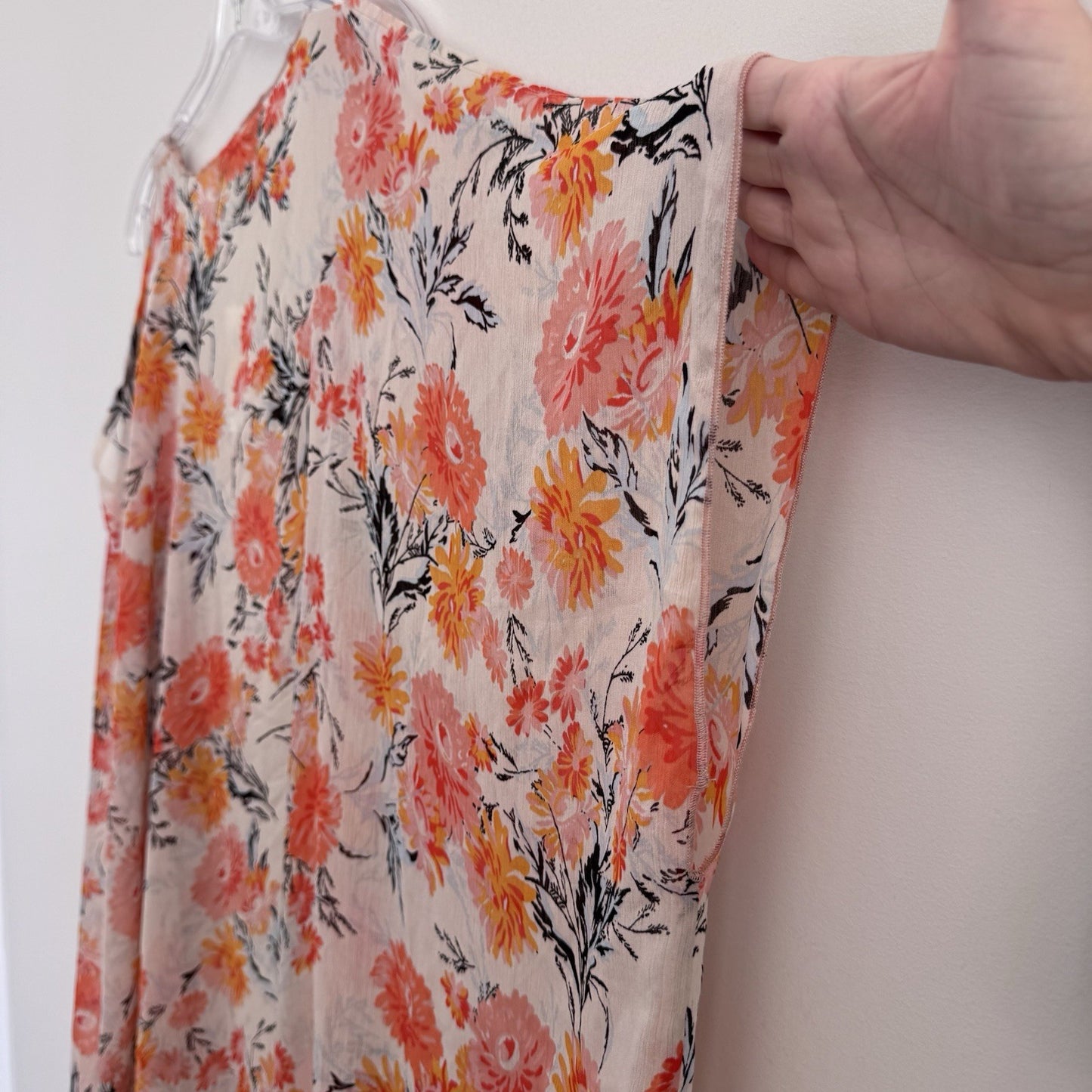 American Rag Floral Kimono Duster Medium Boho Sheer Peach Open Front