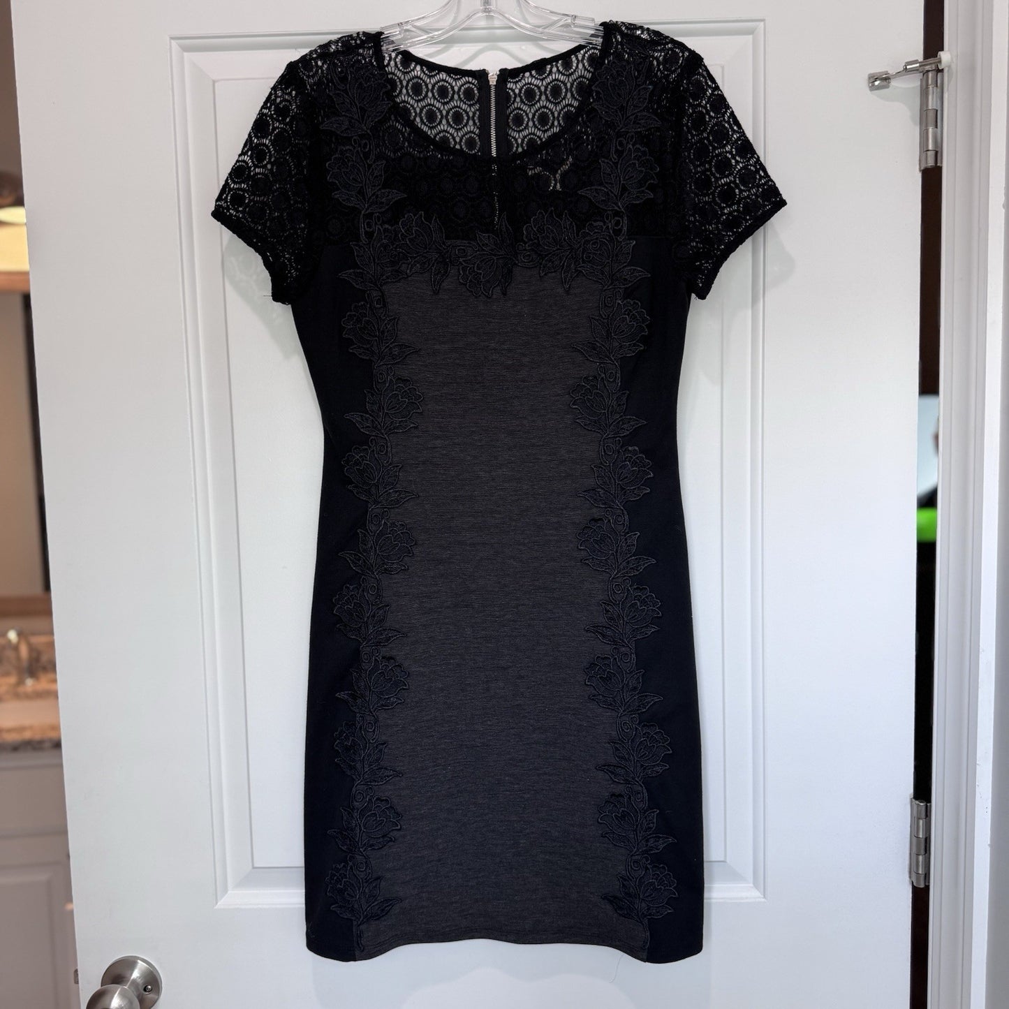 NWT 41 Hawthorn Stitch Fix Becka Lace Trim Knit Dress Dark Grey M RN150466