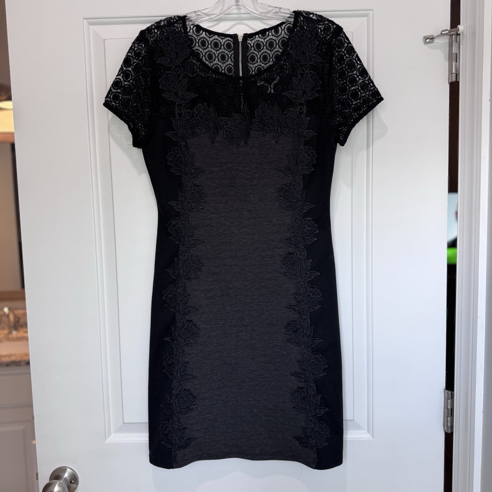 NWT 41 Hawthorn Stitch Fix Becka Lace Trim Knit Dress Dark Grey M RN150466