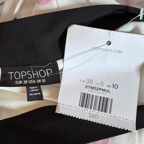 Topshop White Polka Dot Pleated Midi Skirt Size 6 NWT