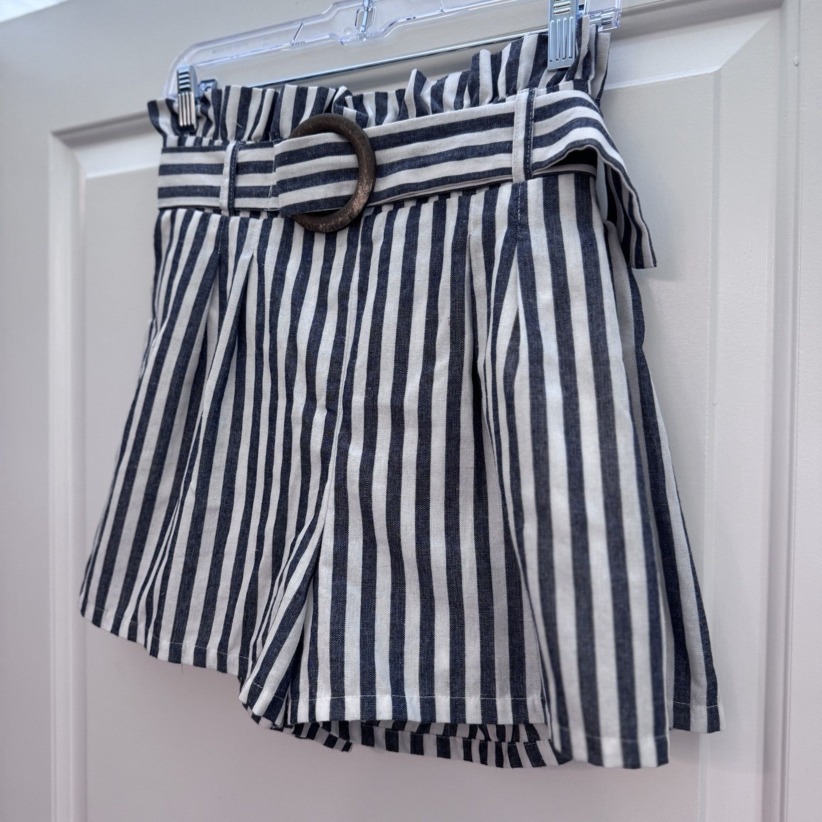 Altar’d State Shorts Blue White Stripe Belted Lined Paperbag Shorts M