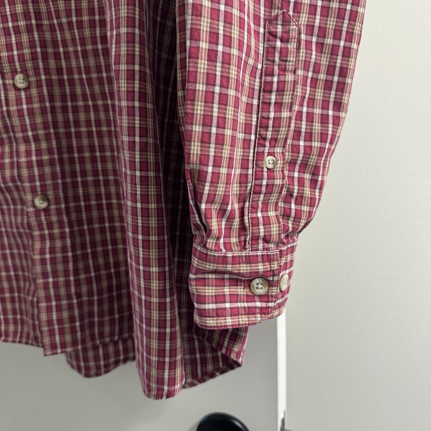 Columbia Men’s Button Down Shirt XLT Tall Red Plaid 100% Cotton Long Sleeve