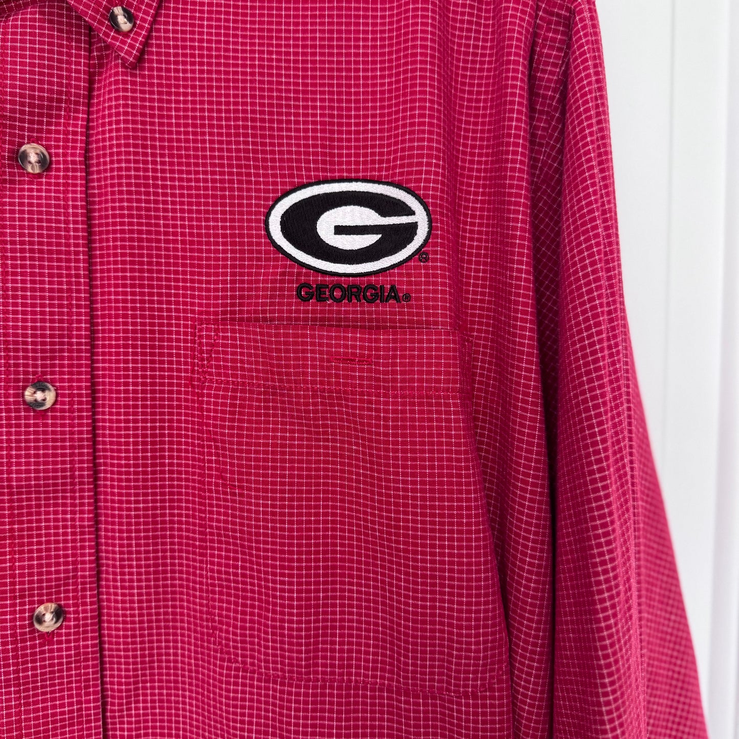 Antigua University of Georgia Bulldogs Button-Down Dress Shirt | Red Grid Check | Men’s XL Long Sleeve