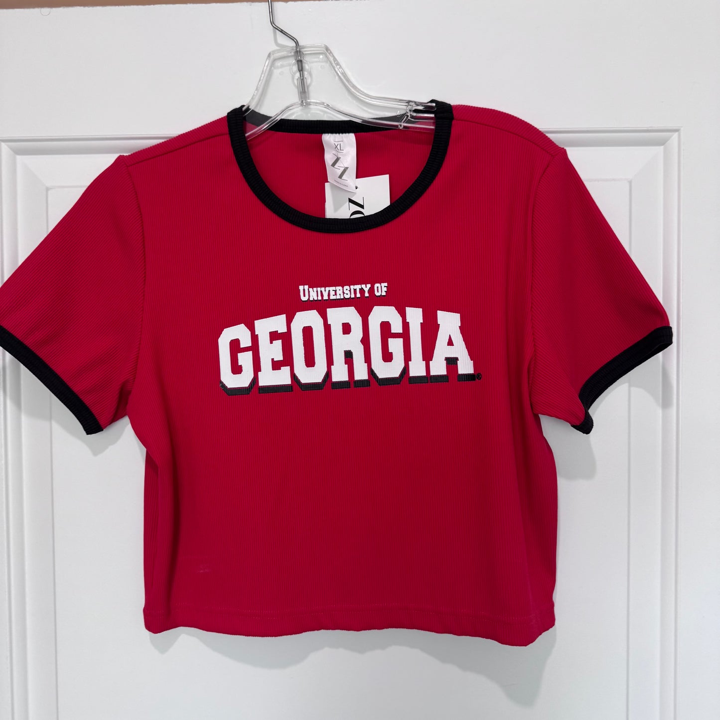 NWT ZOOZATZ University of Georgia Ribbed Ringer Crop Top – Red & Black | Women’s XL