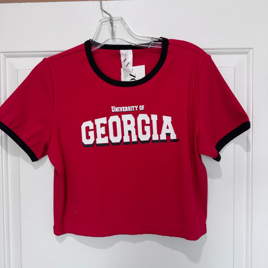 NWT ZOOZATZ University of Georgia Ribbed Ringer Crop Top – Red & Black | Women’s XL