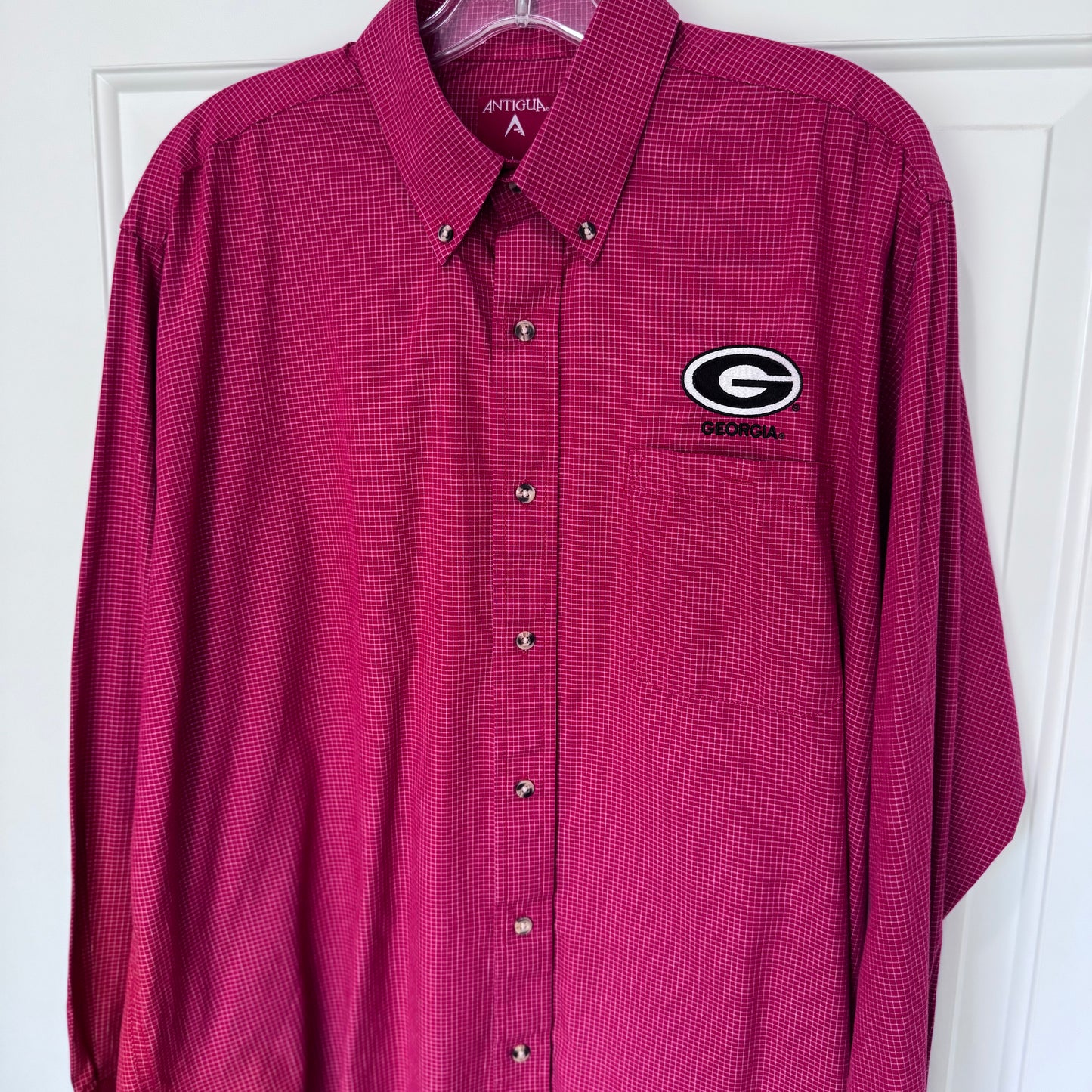 Antigua University of Georgia Bulldogs Button-Down Dress Shirt | Red Grid Check | Men’s XL Long Sleeve