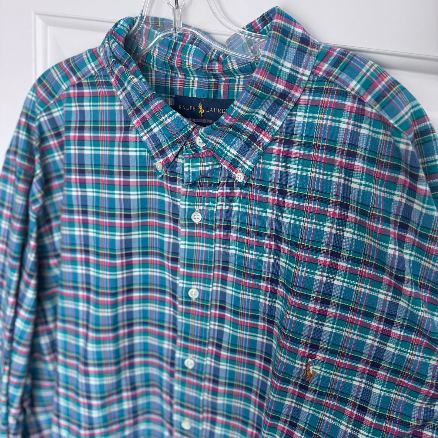 Polo Ralph Lauren Men’s Classic Fit Plaid Long Sleeve Shirt – Size 3XB (Big) – Green/Teal Multi