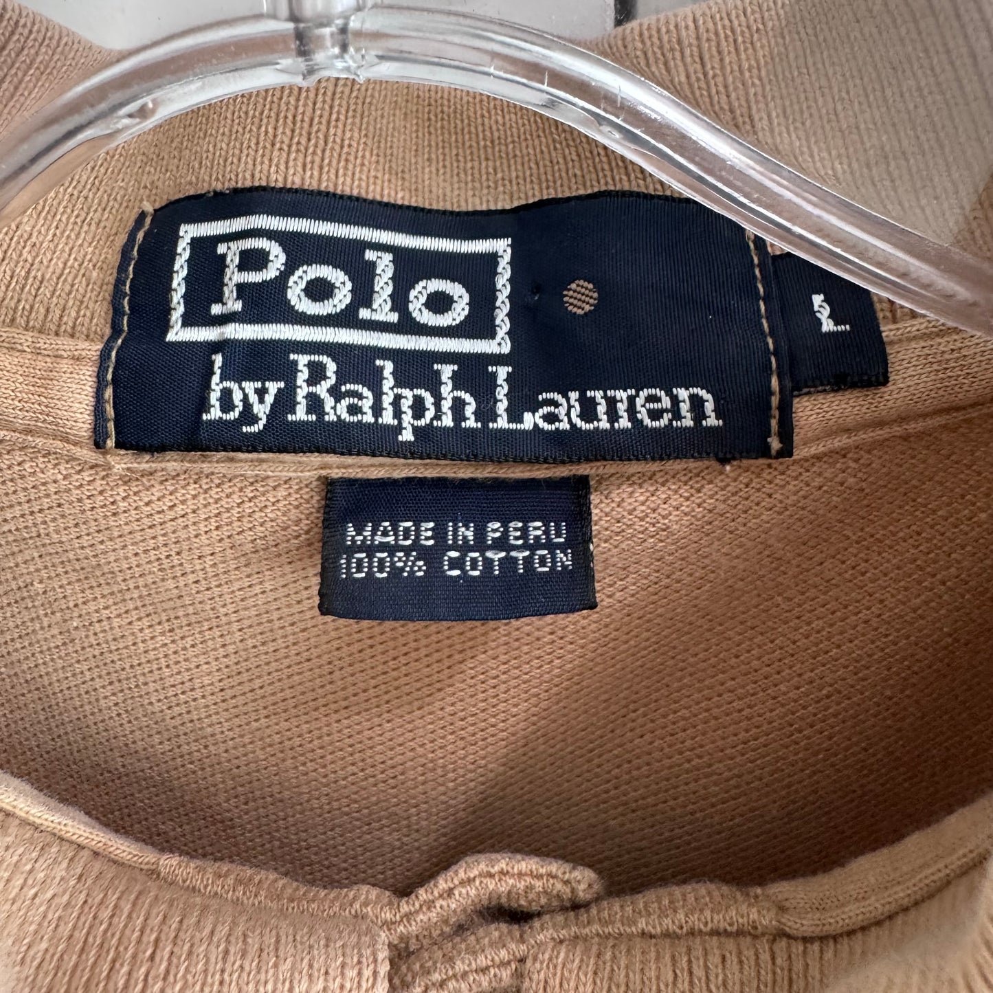 Polo by Ralph Lauren Men’s Classic Fit Polo Shirt Tan Beige Cotton Size L Made in Peruo