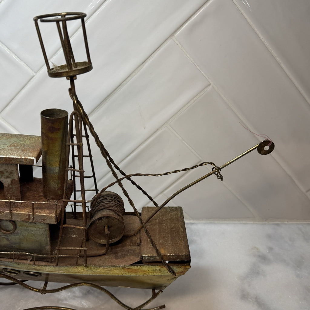 Metal Art Figurine Musical Fishing Trawler Brass Copper Metal Boat Tune: La Mer