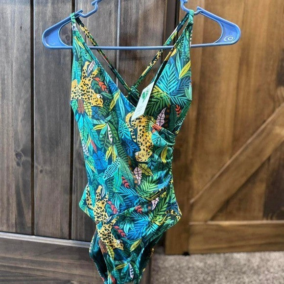 ISLAND OASIS GREEN MULTI PRINT ONE PIECE SWIMSUIT XS