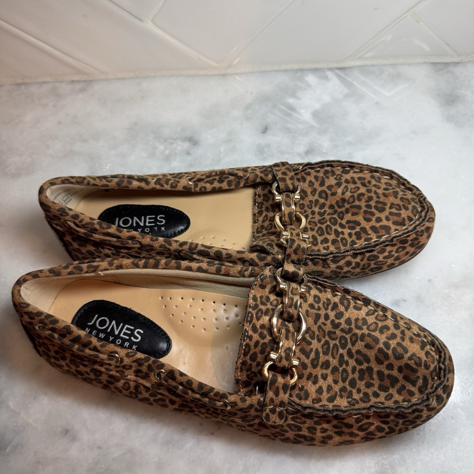 Jones New York Sunnyside Leopard Loafers Gold Bit Women’s Size 8M